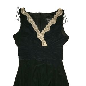 DressBarn Black Sleeveless White Lace Trim Midi Dress Size 6